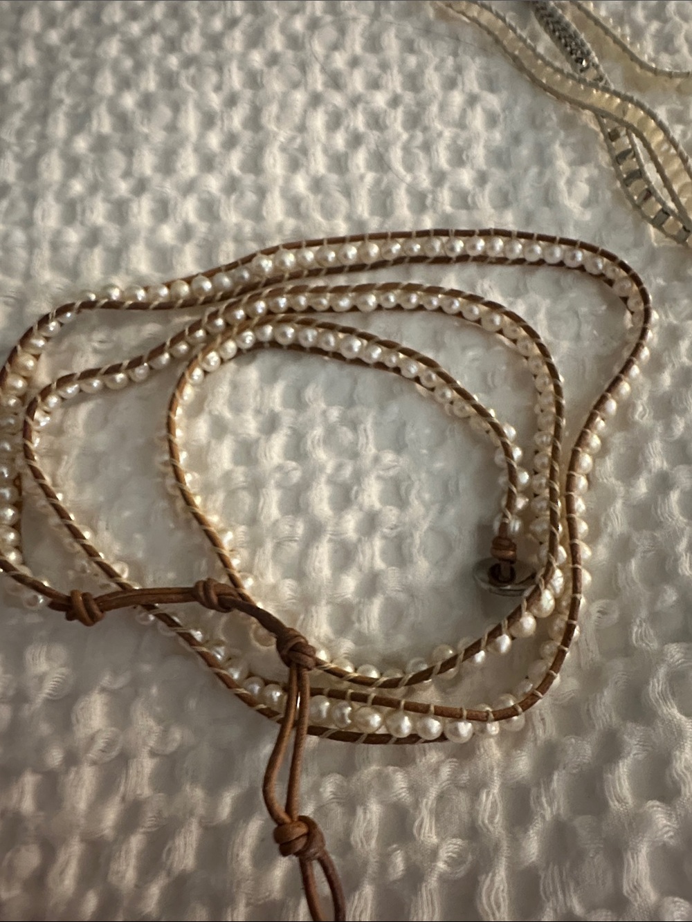 2 Victoria Emerson Silver and Tan Beaded Wrap Bracelets